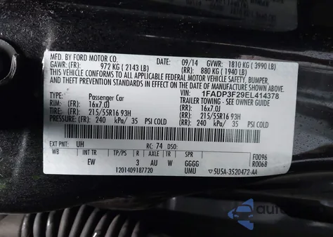 2014 Ford Focus Se z USA, uszkodzony, nr VIN 1FADP3F29EL414378